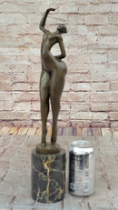 Elegant Bronze Nude Female Sculpture on Decorative Marble Pedestal Base Modern Art Piece