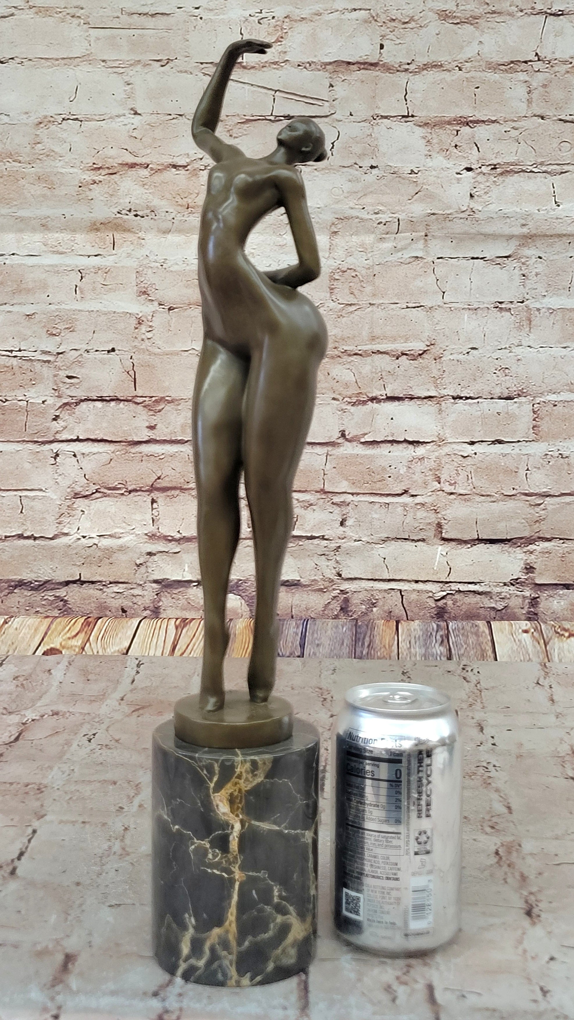 Elegant Bronze Nude Female Sculpture on Decorative Marble Pedestal Base Modern Art Piece