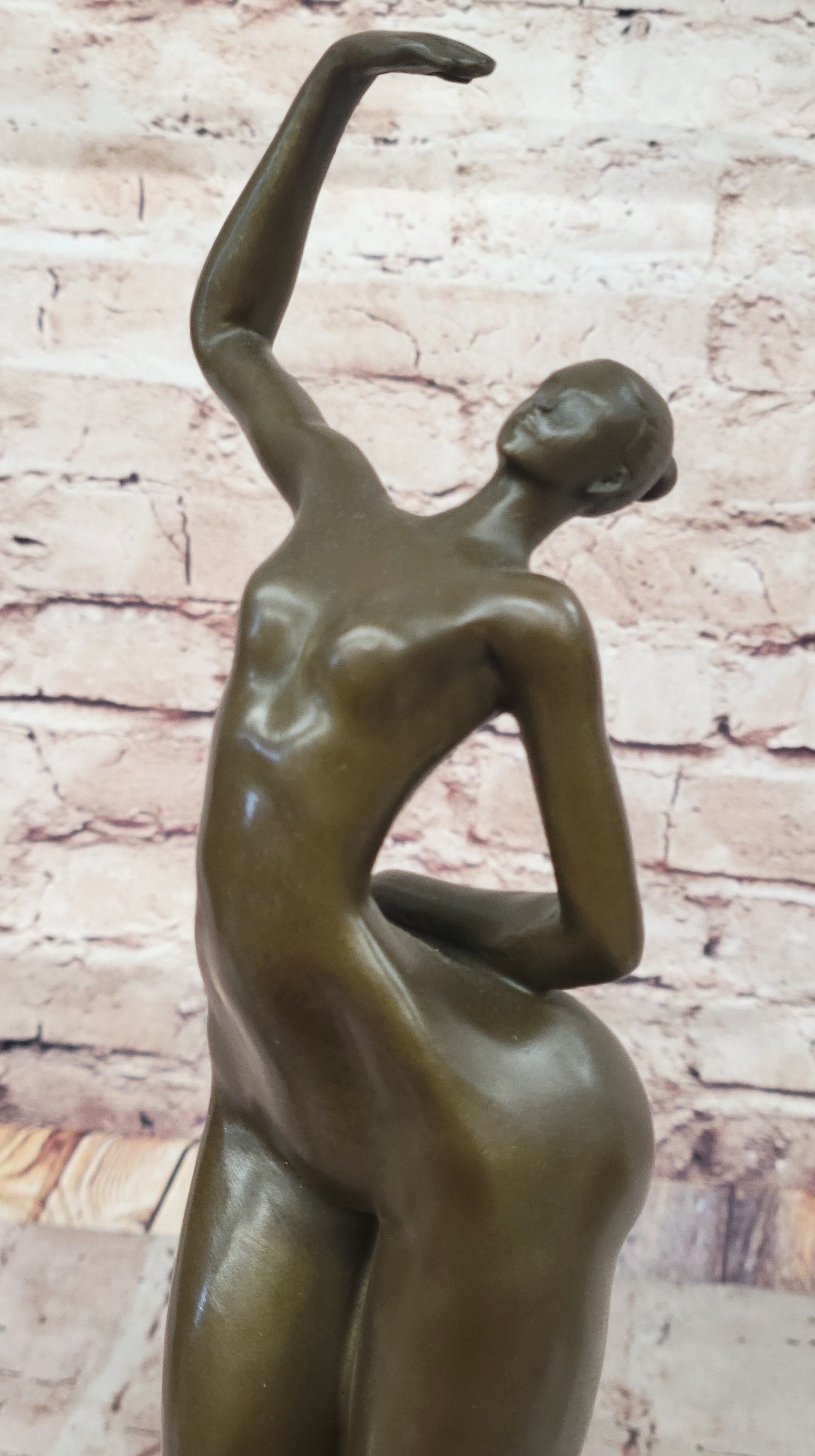 Elegant Bronze Nude Female Sculpture on Decorative Marble Pedestal Base Modern Art Piece