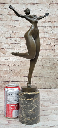 Bronze Sculpture of Proportionally Exaggerated Female Form Nude Fertility Sculpture Dancer Girl on Marble Base