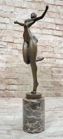 Bronze Sculpture of Proportionally Exaggerated Female Form Nude Fertility Sculpture Dancer Girl on Marble Base