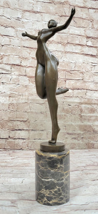 Bronze Sculpture of Proportionally Exaggerated Female Form Nude Fertility Sculpture Dancer Girl on Marble Base