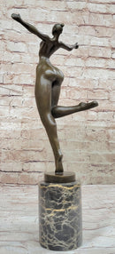 Bronze Sculpture of Proportionally Exaggerated Female Form Nude Fertility Sculpture Dancer Girl on Marble Base