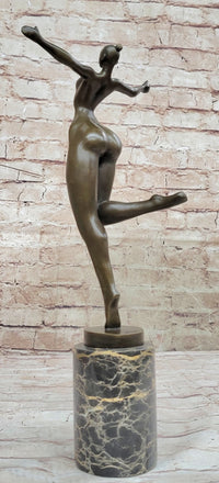 Bronze Sculpture of Proportionally Exaggerated Female Form Nude Fertility Sculpture Dancer Girl on Marble Base