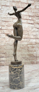 Bronze Sculpture of Proportionally Exaggerated Female Form Nude Fertility Sculpture Dancer Girl on Marble Base