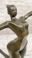 Bronze Sculpture of Proportionally Exaggerated Female Form Nude Fertility Sculpture Dancer Girl on Marble Base