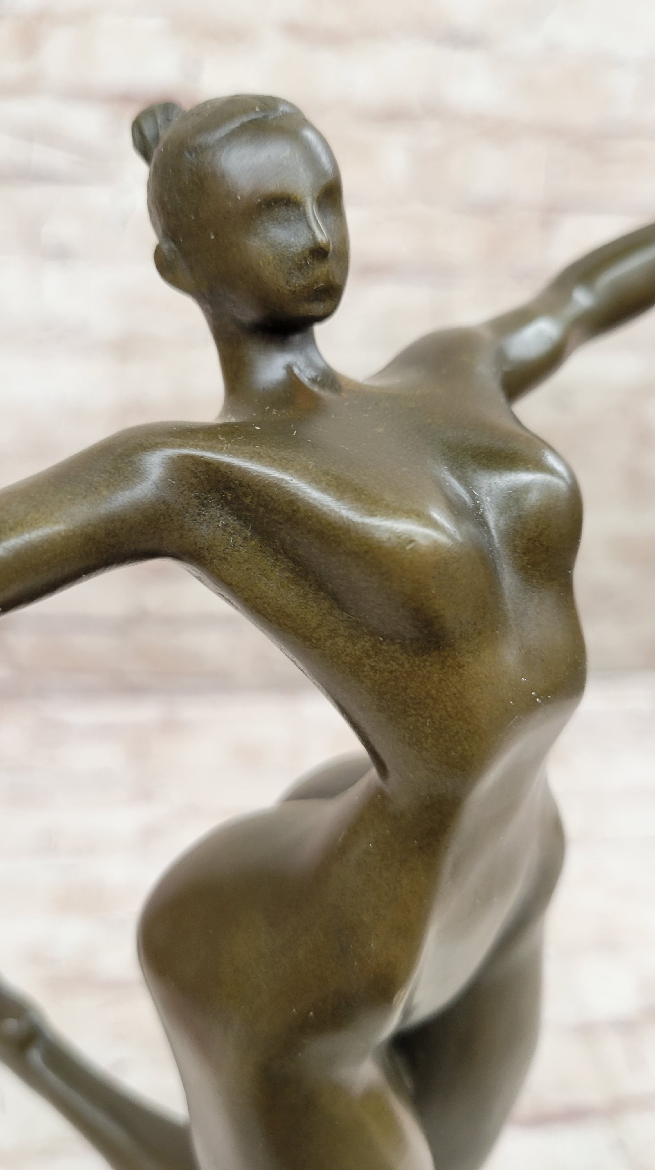 Bronze Sculpture of Proportionally Exaggerated Female Form Nude Fertility Sculpture Dancer Girl on Marble Base
