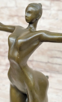 Bronze Sculpture of Proportionally Exaggerated Female Form Nude Fertility Sculpture Dancer Girl on Marble Base