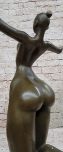 Bronze Sculpture of Proportionally Exaggerated Female Form Nude Fertility Sculpture Dancer Girl on Marble Base