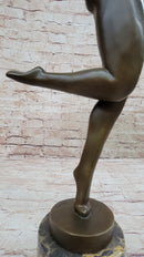 Bronze Sculpture of Proportionally Exaggerated Female Form Nude Fertility Sculpture Dancer Girl on Marble Base