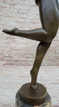 Bronze Sculpture of Proportionally Exaggerated Female Form Nude Fertility Sculpture Dancer Girl on Marble Base