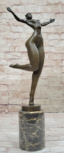 Bronze Sculpture of Proportionally Exaggerated Female Form Nude Fertility Sculpture Dancer Girl on Marble Base
