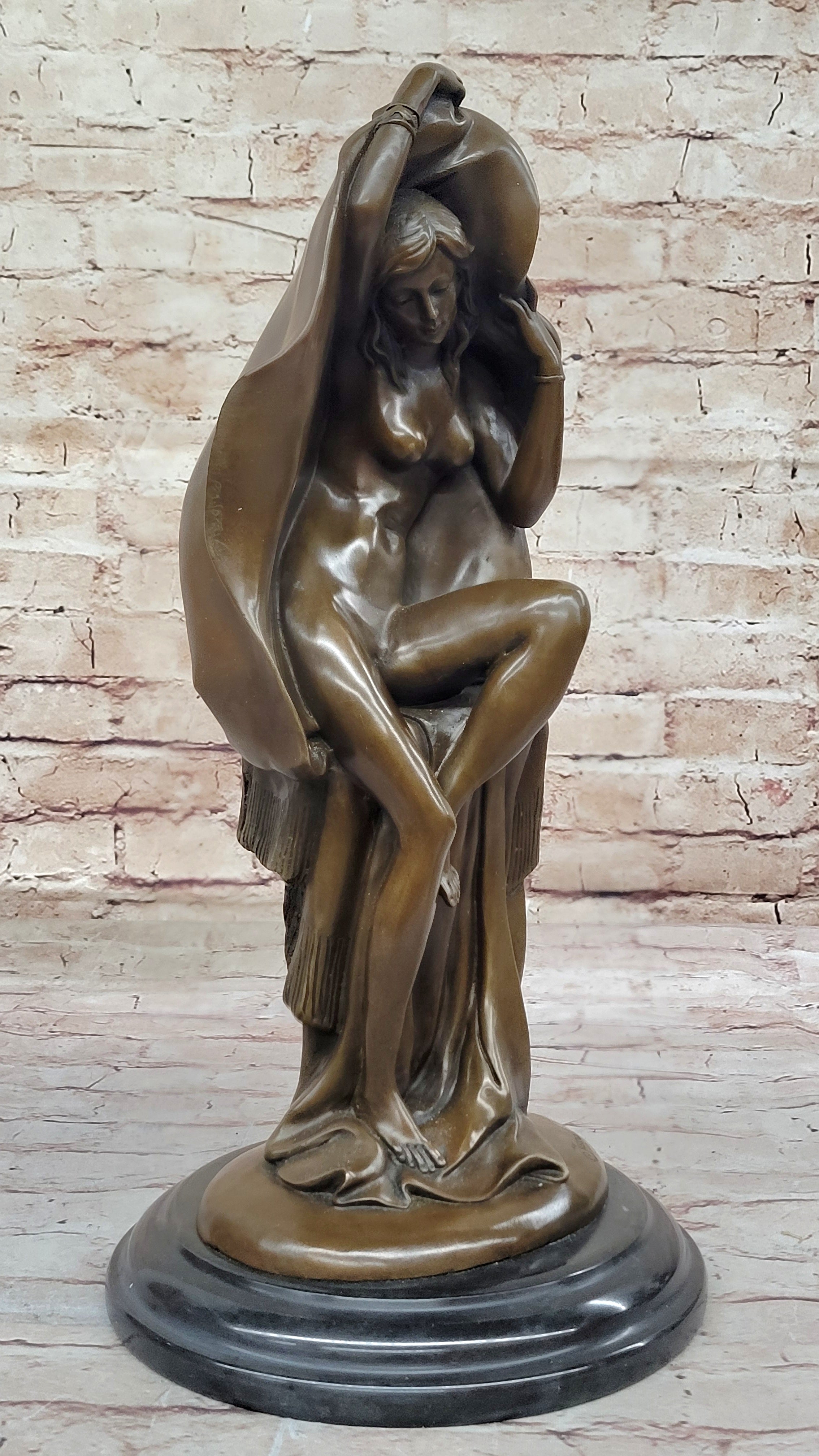 Sexy Nude Female Figure Underneath a Shawl - Bronze Art Deco Sculpture