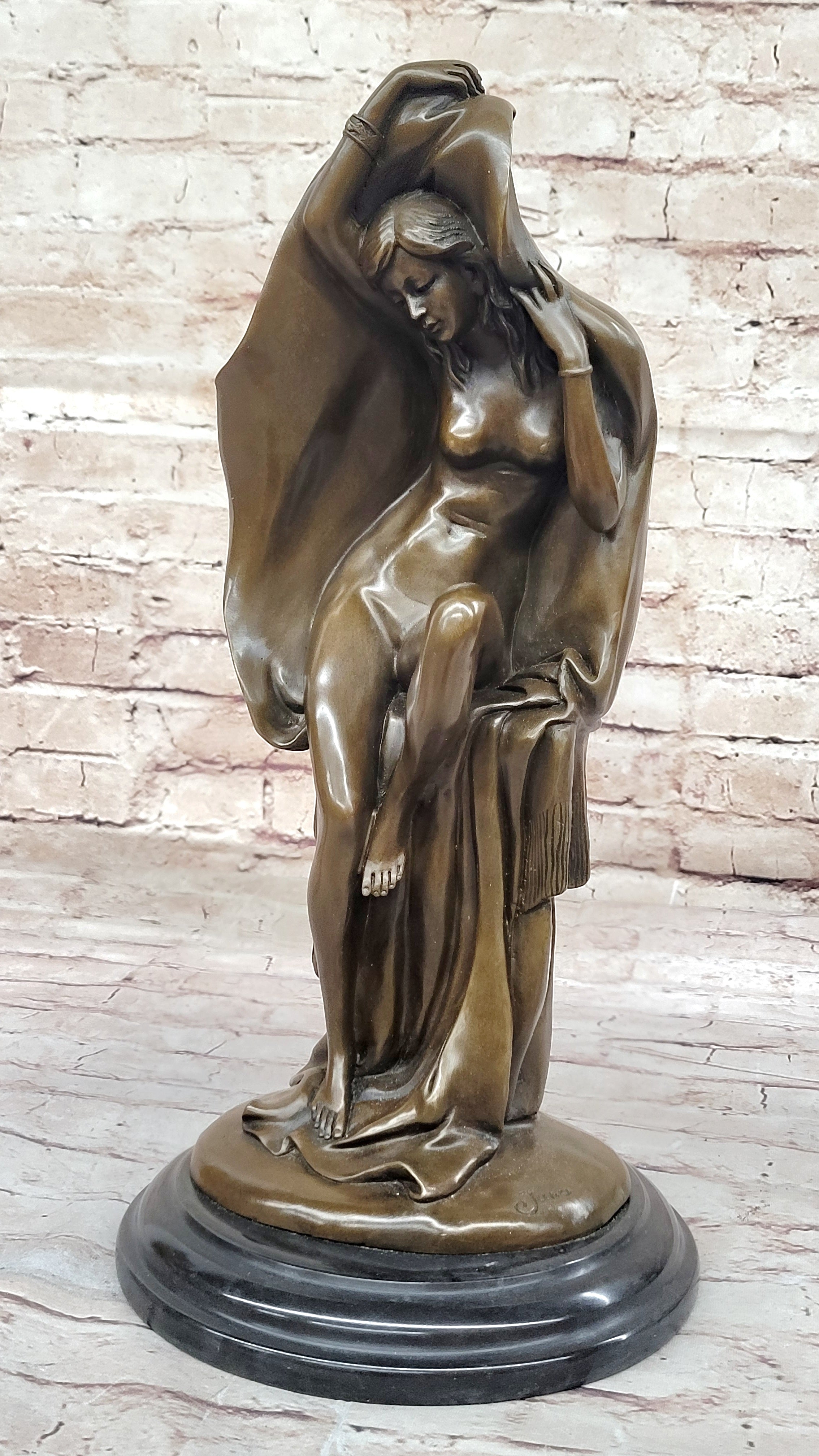 Sexy Nude Female Figure Underneath a Shawl - Bronze Art Deco Sculpture