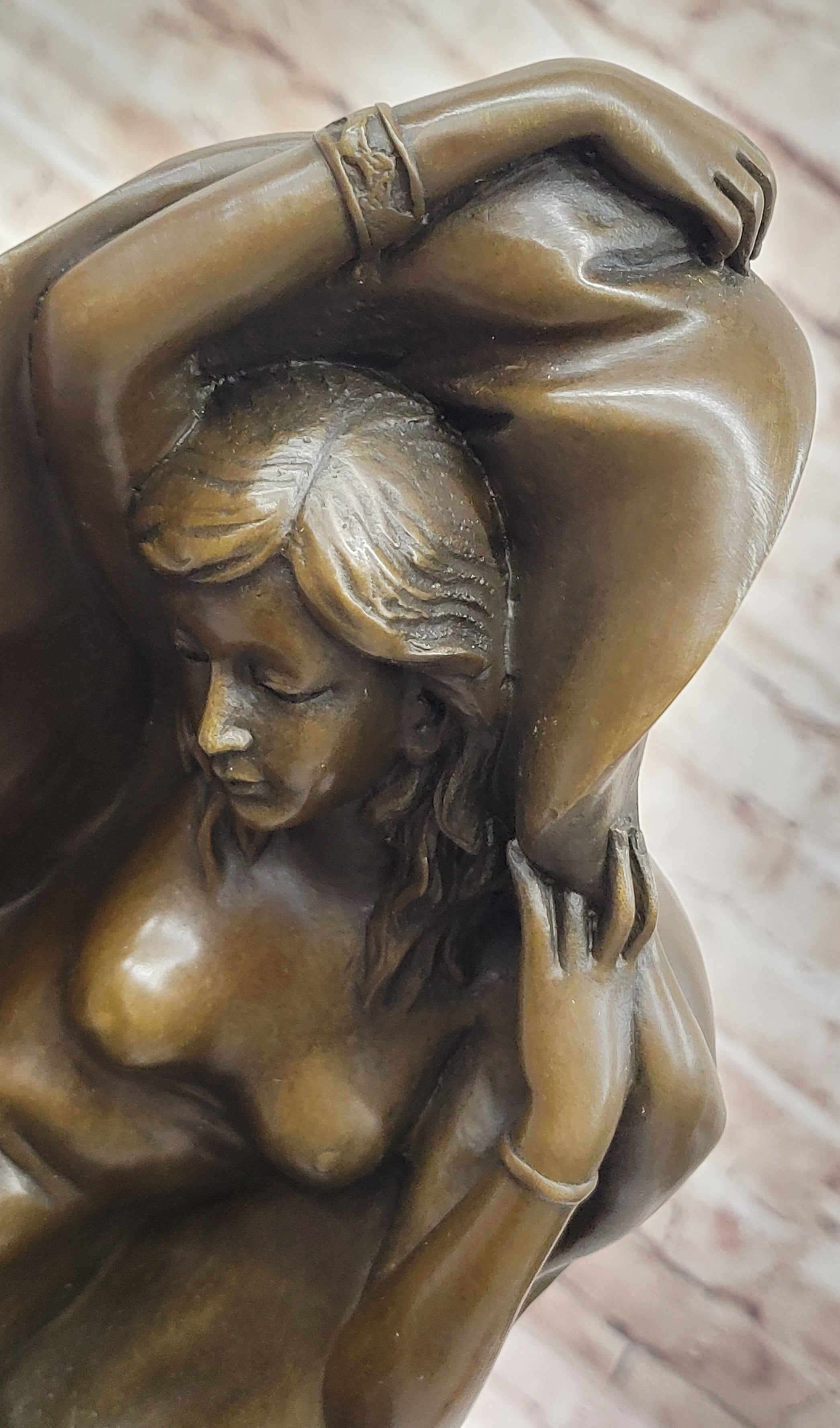 Sexy Nude Female Figure Underneath a Shawl - Bronze Art Deco Sculpture