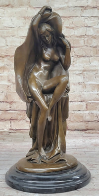 Sexy Nude Female Figure Underneath a Shawl - Bronze Art Deco Sculpture