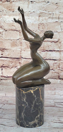 Curvy Nude Female Figure With Hands Outstretched to the Sky - Modern Art Bronze Sculpture