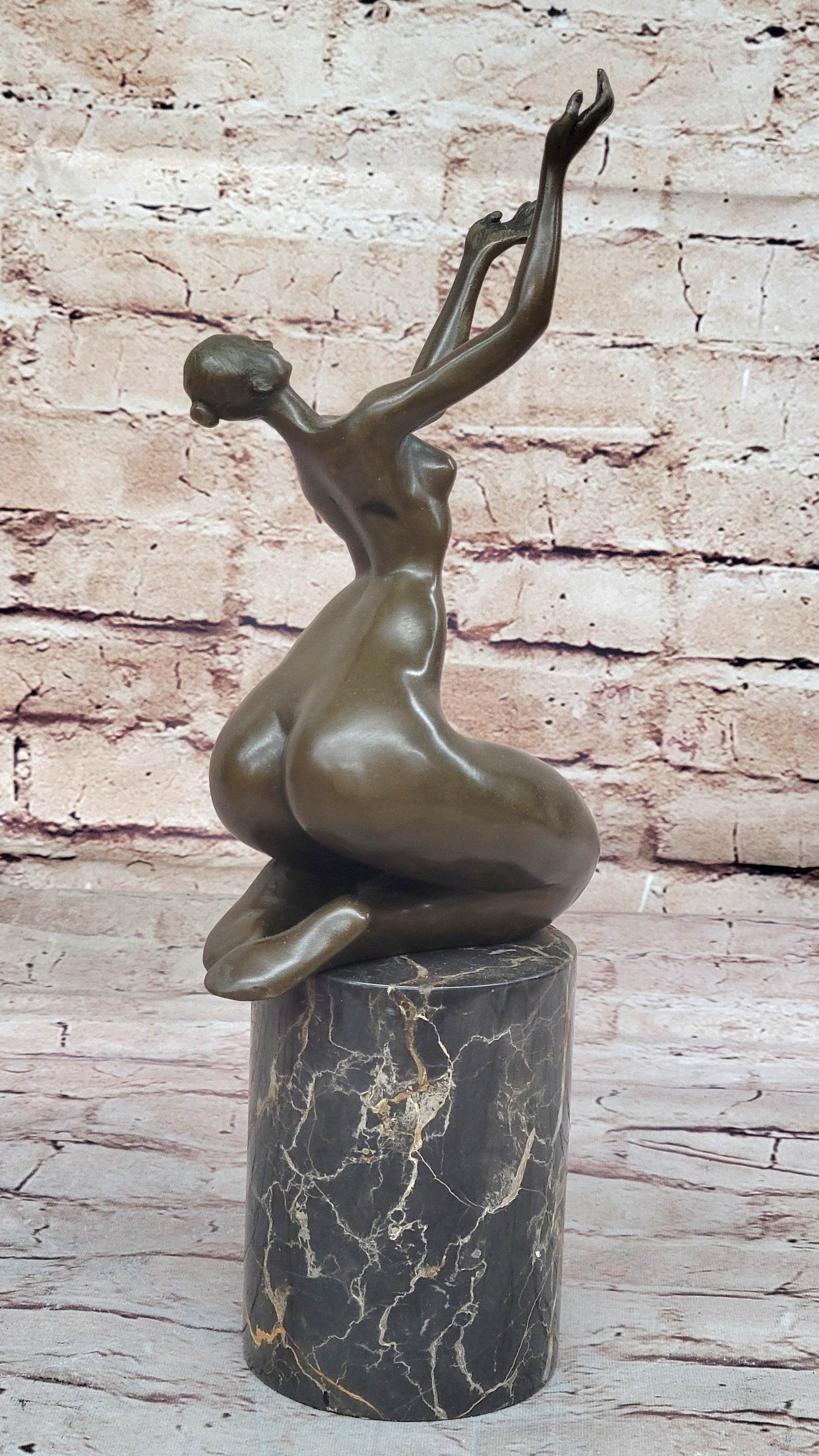 Curvy Nude Female Figure With Hands Outstretched to the Sky - Modern Art Bronze Sculpture