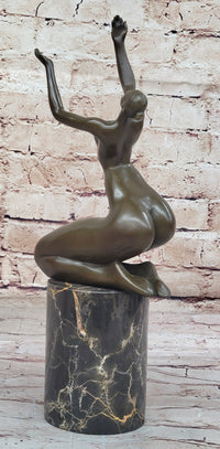 Curvy Nude Female Figure With Hands Outstretched to the Sky - Modern Art Bronze Sculpture