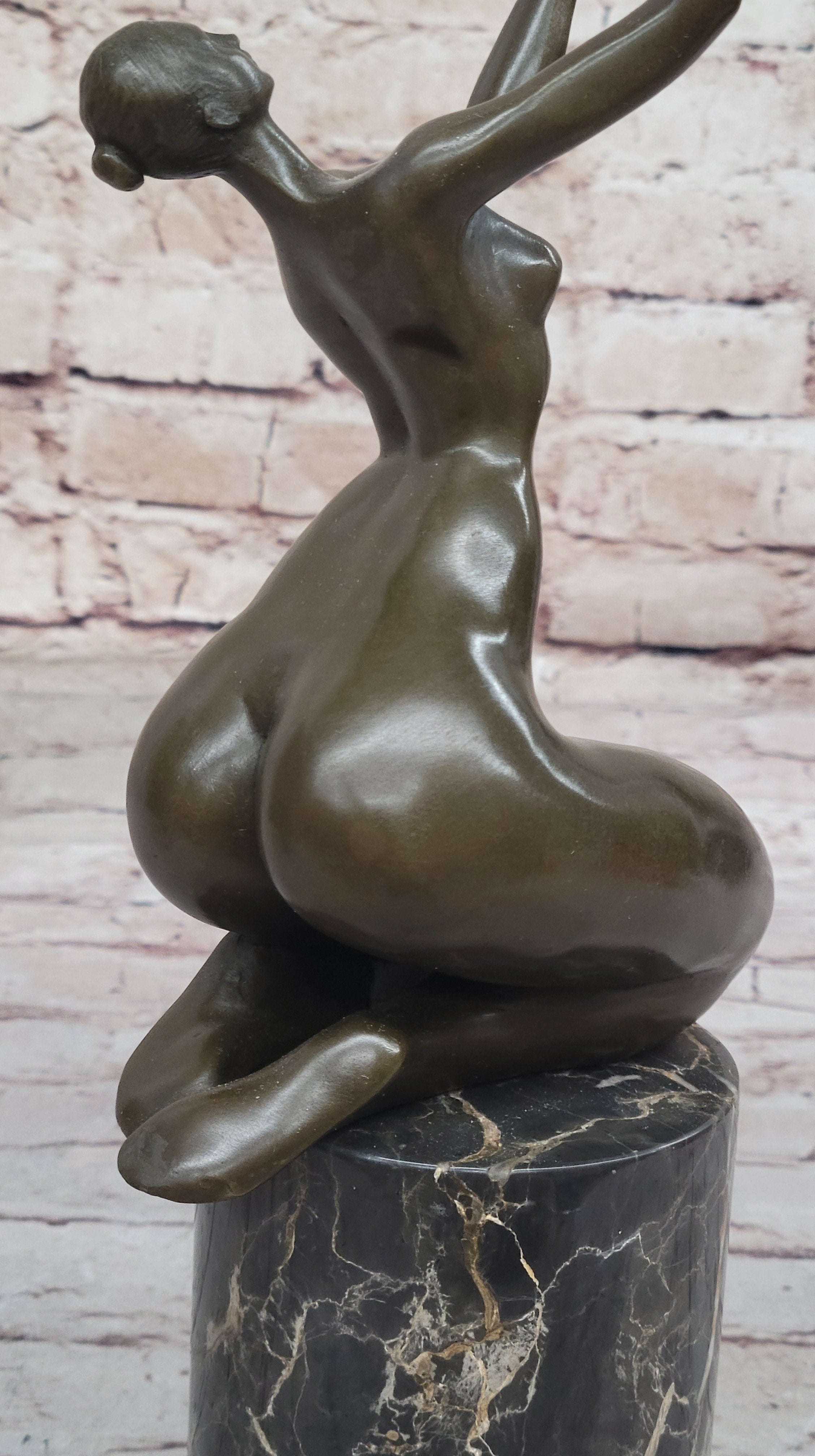 Curvy Nude Female Figure With Hands Outstretched to the Sky - Modern Art Bronze Sculpture