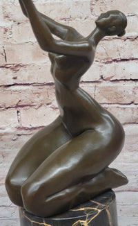 Curvy Nude Female Figure With Hands Outstretched to the Sky - Modern Art Bronze Sculpture
