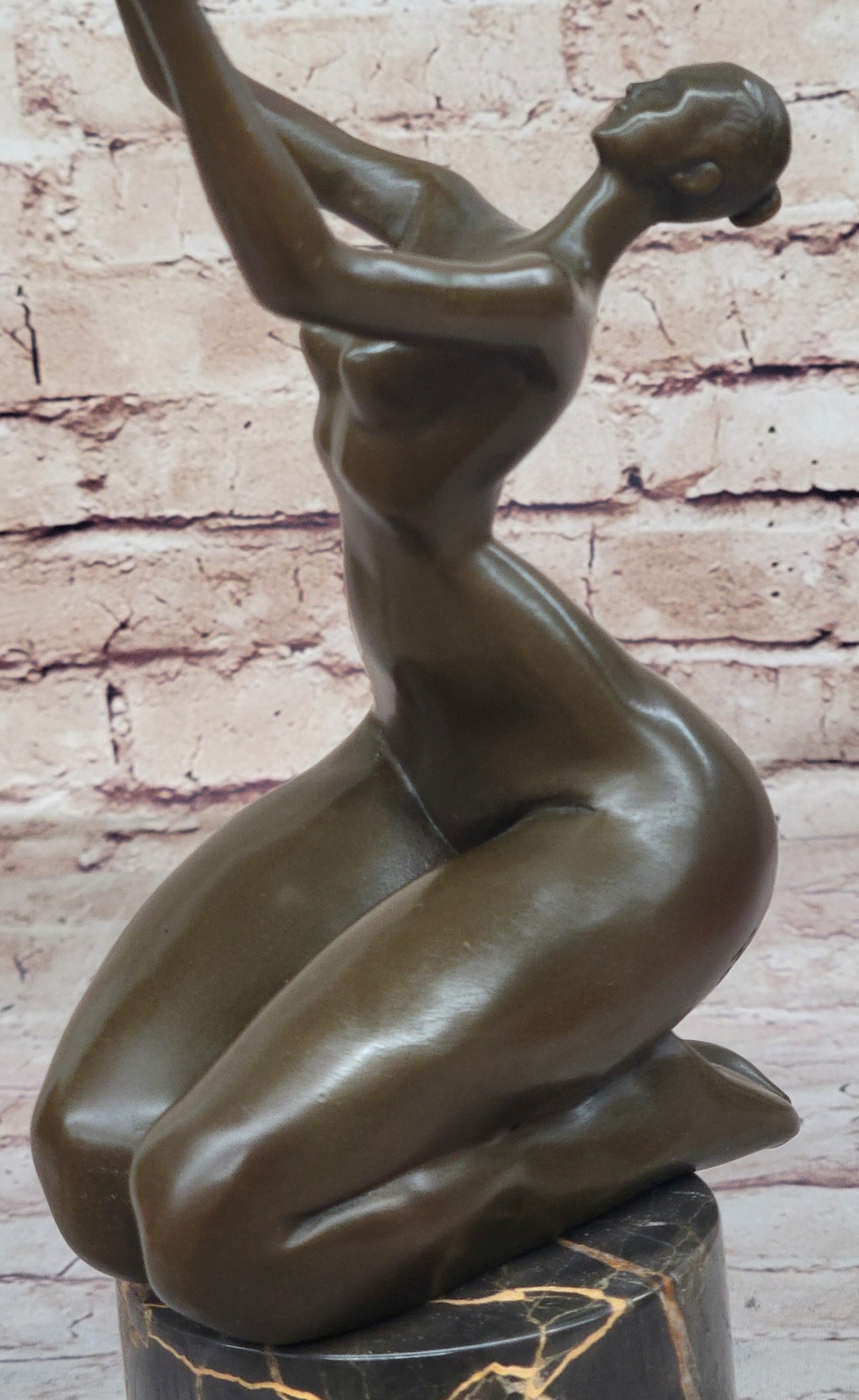 Curvy Nude Female Figure With Hands Outstretched to the Sky - Modern Art Bronze Sculpture