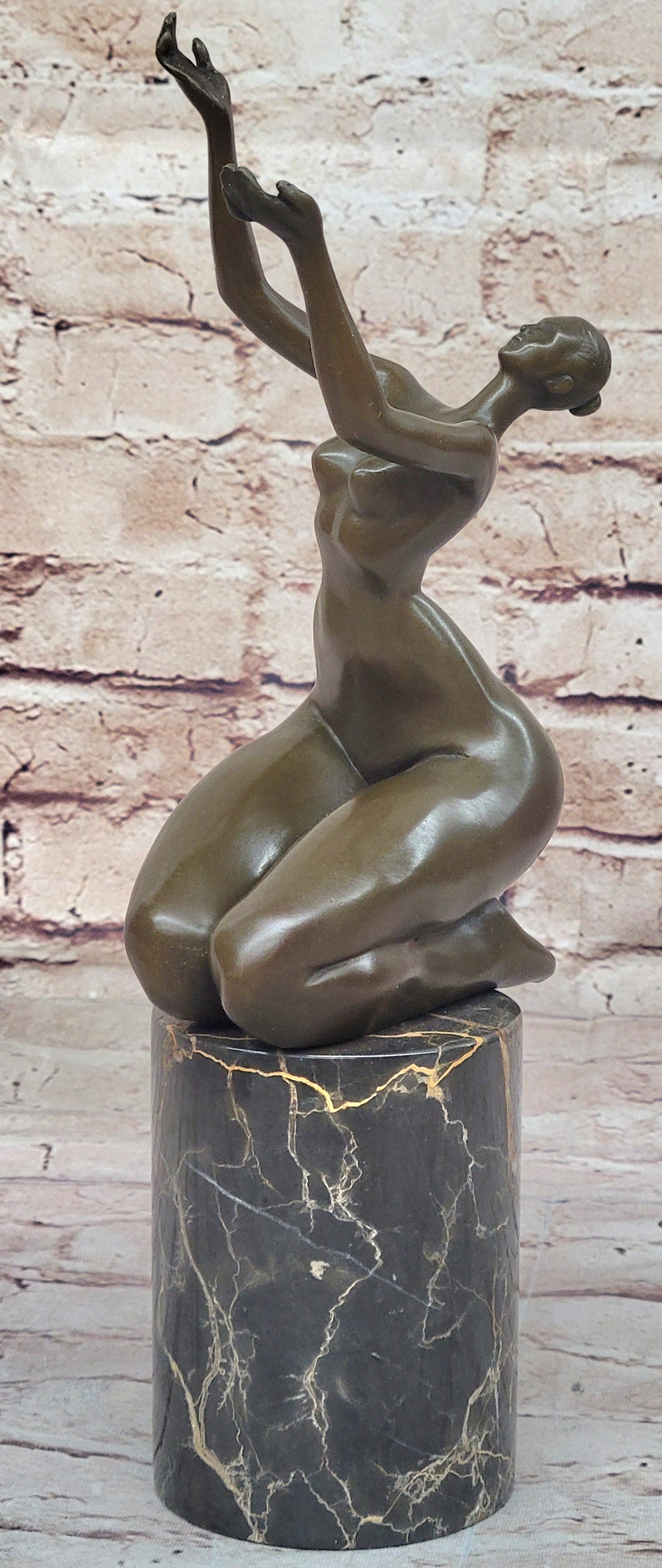 Curvy Nude Female Figure With Hands Outstretched to the Sky - Modern Art Bronze Sculpture