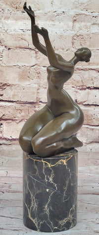 Curvy Nude Female Figure With Hands Outstretched to the Sky - Modern Art Bronze Sculpture