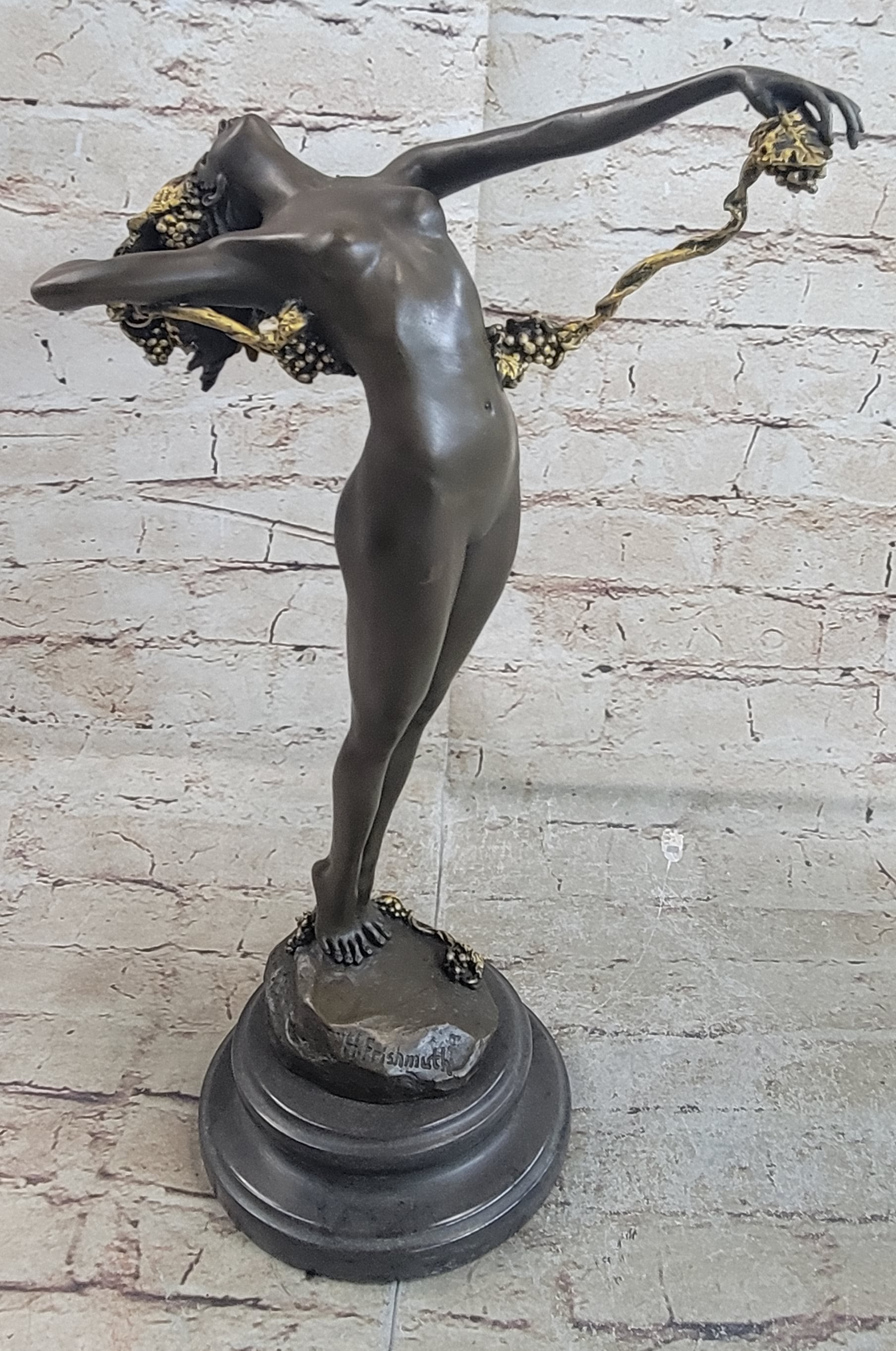 The Vine Wine Harriet Frishmuth Bronze Art Deco Nude Female Figure Sculpture