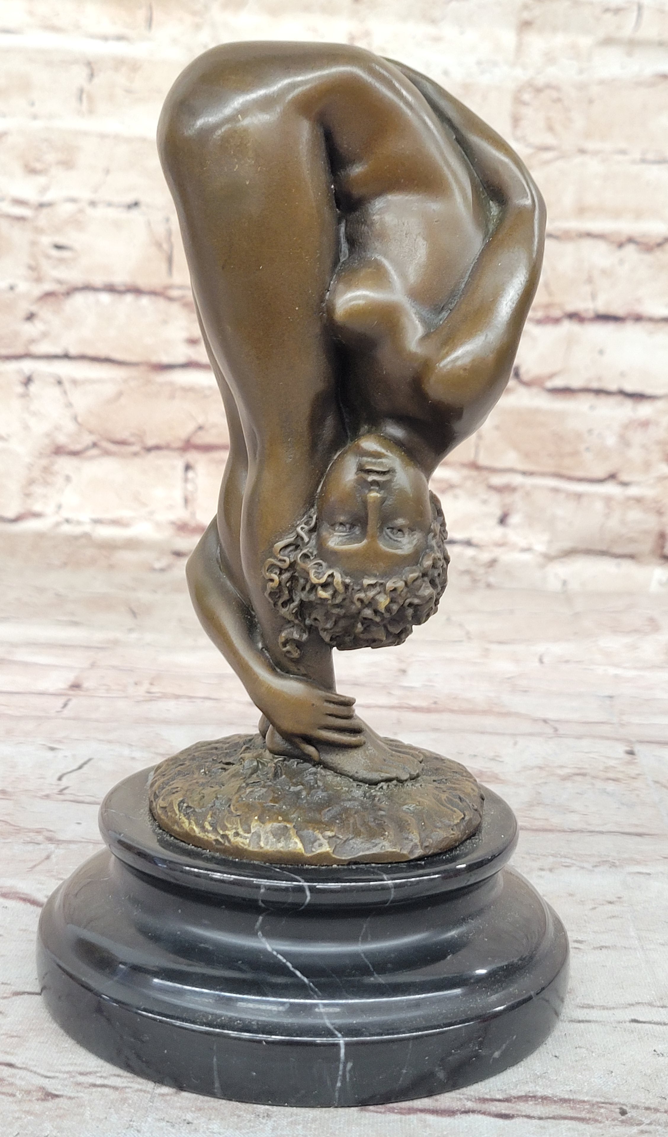 Erotic Nude Female Figure Bending Over and Exposed - Original Art by Juno on Marble Base