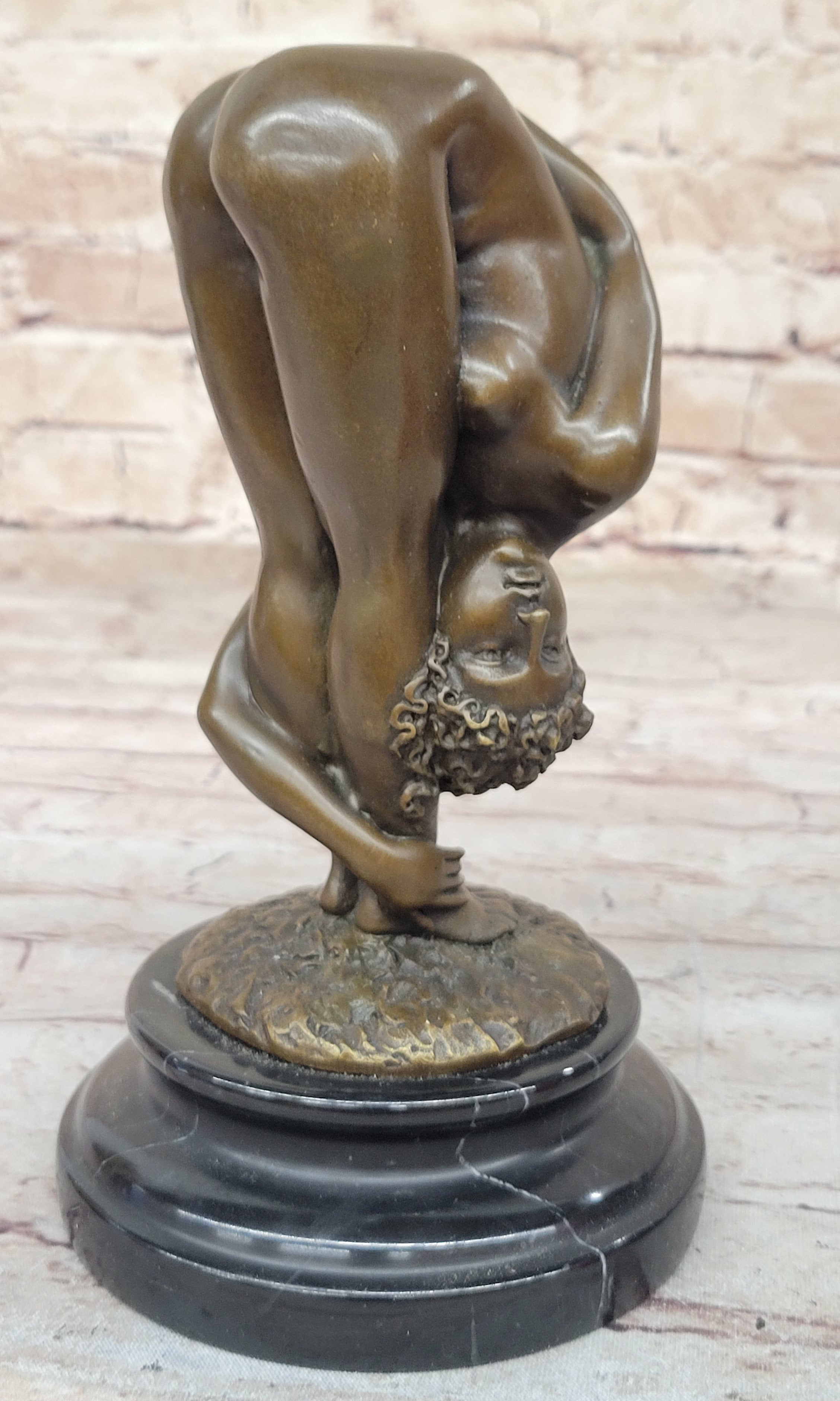 Erotic Nude Female Figure Bending Over and Exposed - Original Art by Juno on Marble Base