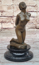 Sexy Nude Female Figure on Her Knees with Hands Behind her Back - Bronze Sculpture by Patoue