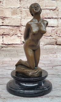 Sexy Nude Female Figure on Her Knees with Hands Behind her Back - Bronze Sculpture by Patoue