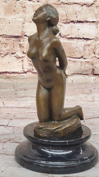 Sexy Nude Female Figure on Her Knees with Hands Behind her Back - Bronze Sculpture by Patoue