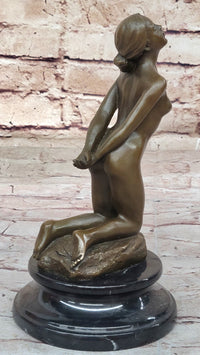 Sexy Nude Female Figure on Her Knees with Hands Behind her Back - Bronze Sculpture by Patoue