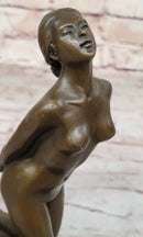Sexy Nude Female Figure on Her Knees with Hands Behind her Back - Bronze Sculpture by Patoue