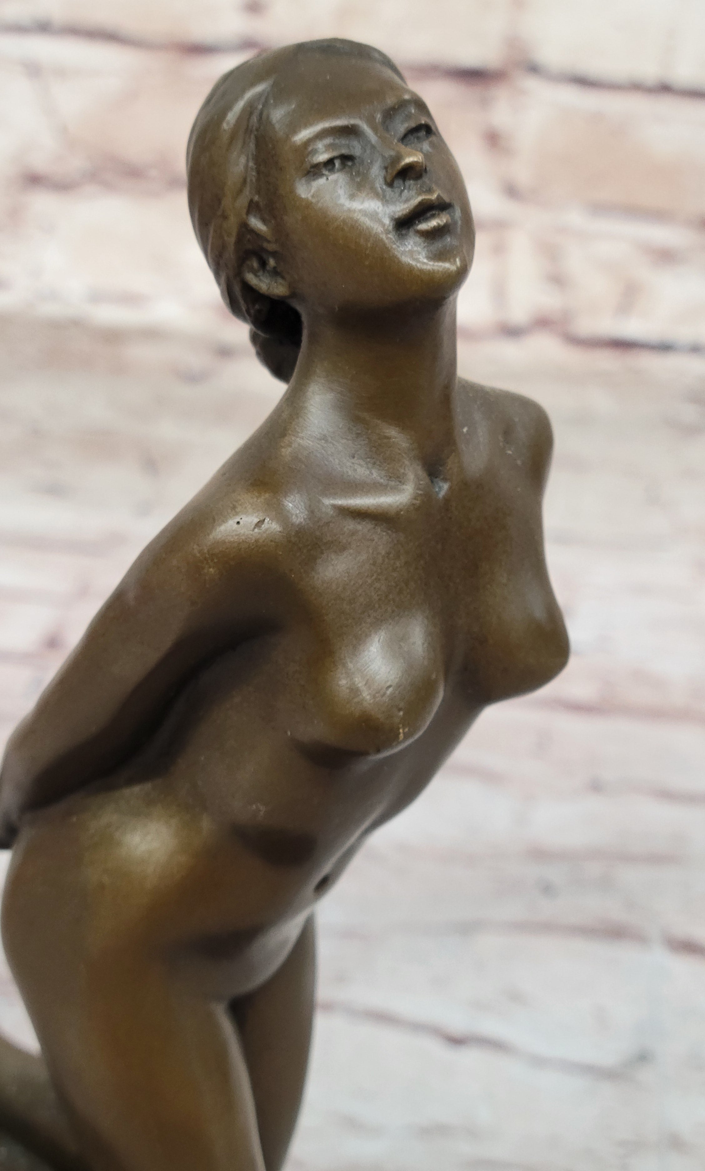 Sexy Nude Female Figure on Her Knees with Hands Behind her Back - Bronze Sculpture by Patoue