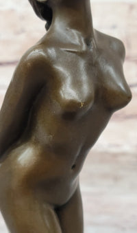 Sexy Nude Female Figure on Her Knees with Hands Behind her Back - Bronze Sculpture by Patoue