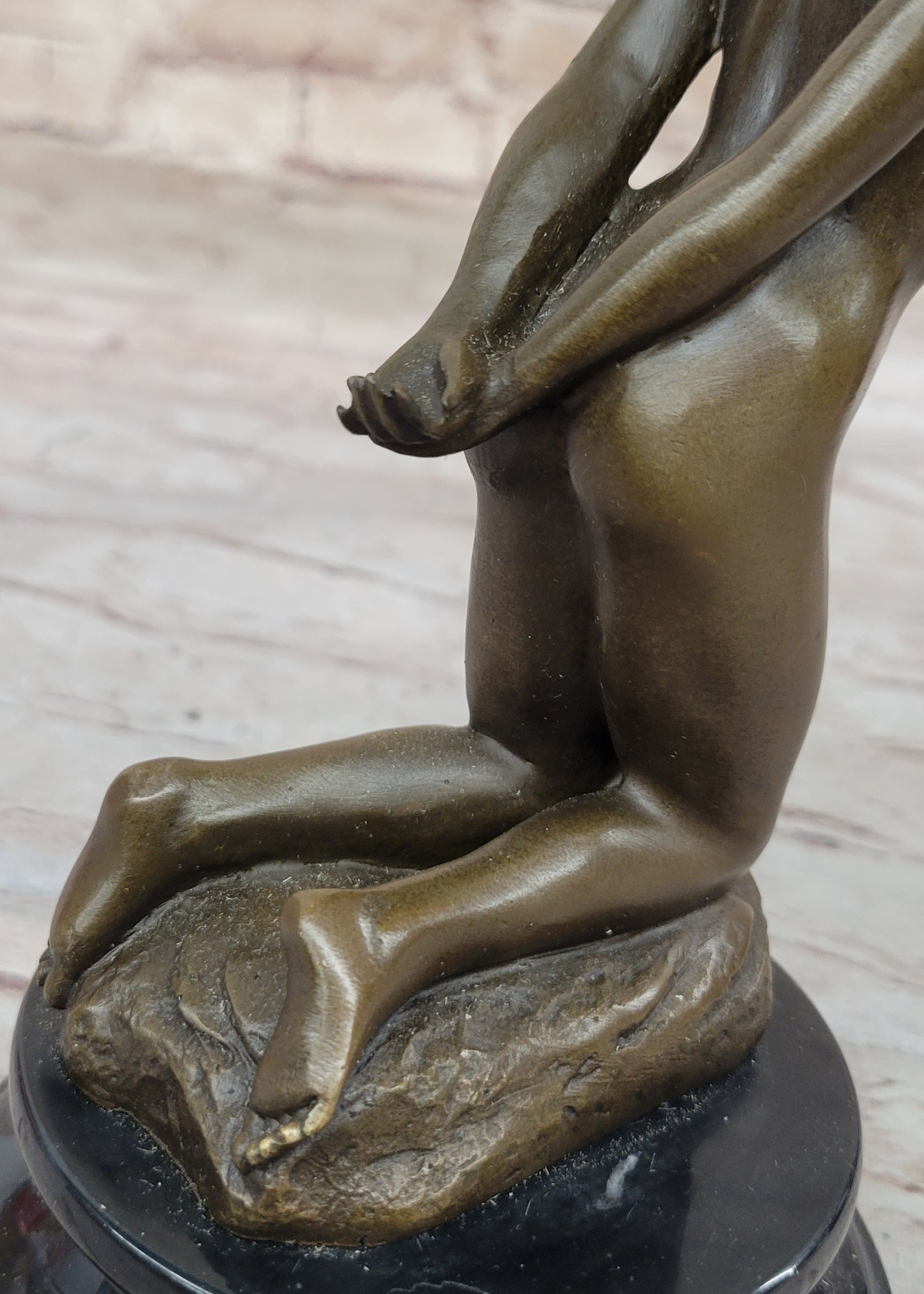 Sexy Nude Female Figure on Her Knees with Hands Behind her Back - Bronze Sculpture by Patoue