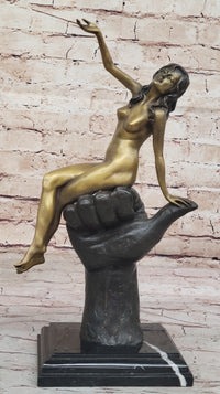 Sexy Nude Female Figure Bronze Modern Art Sculpture on Marble Base