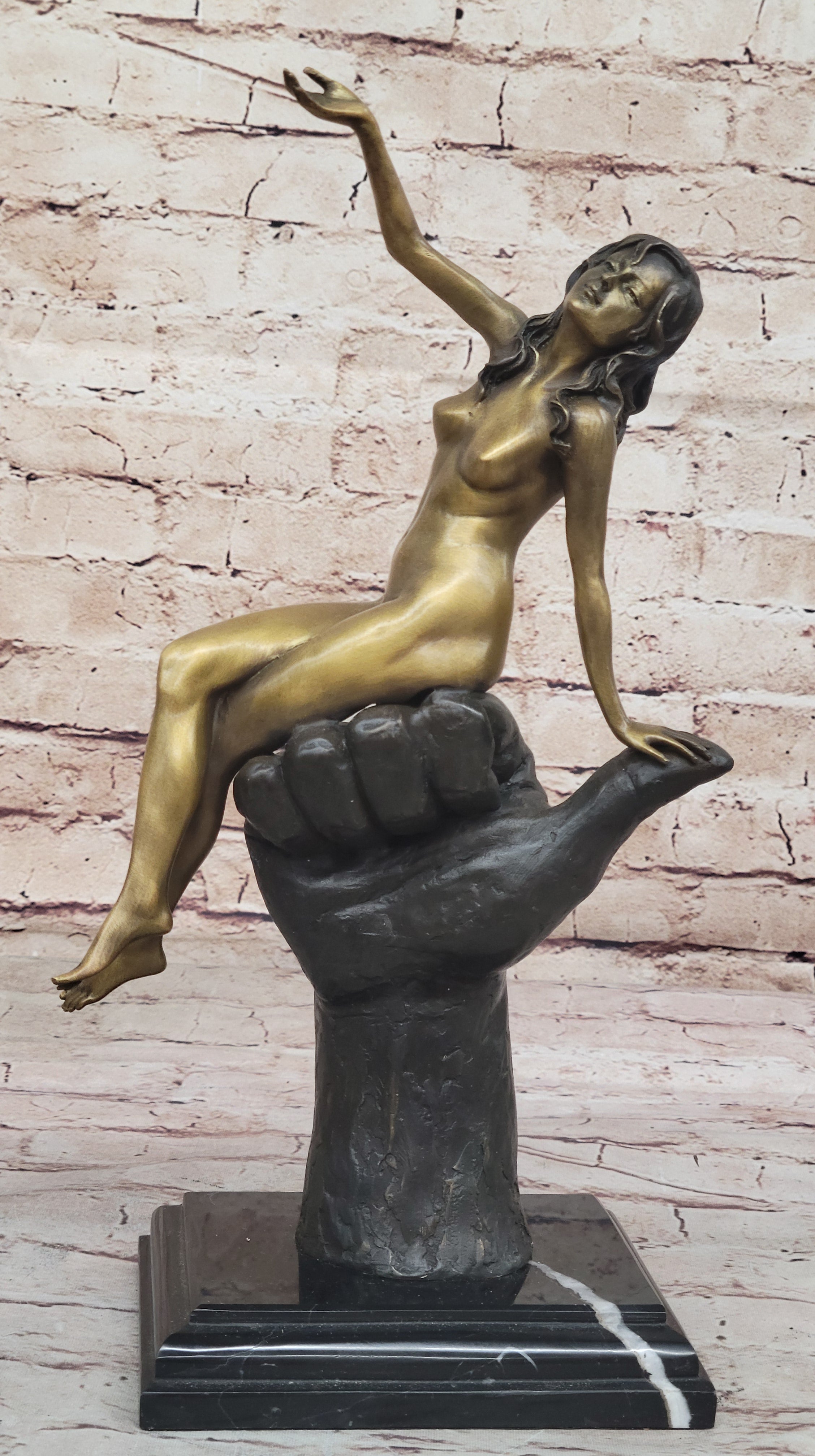 Sexy Nude Female Figure Bronze Modern Art Sculpture on Marble Base