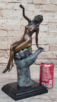 Abstract Modern Art Nude Female Sitting on Hand Bronze Sculpture Figure Figurine