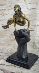 Nude Female Figure Balancing on a Fist Surreal Modern Art Bronze Sculpture Statue