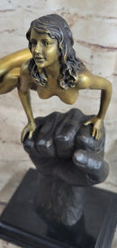 Nude Female Figure Balancing on a Fist Surreal Modern Art Bronze Sculpture Statue