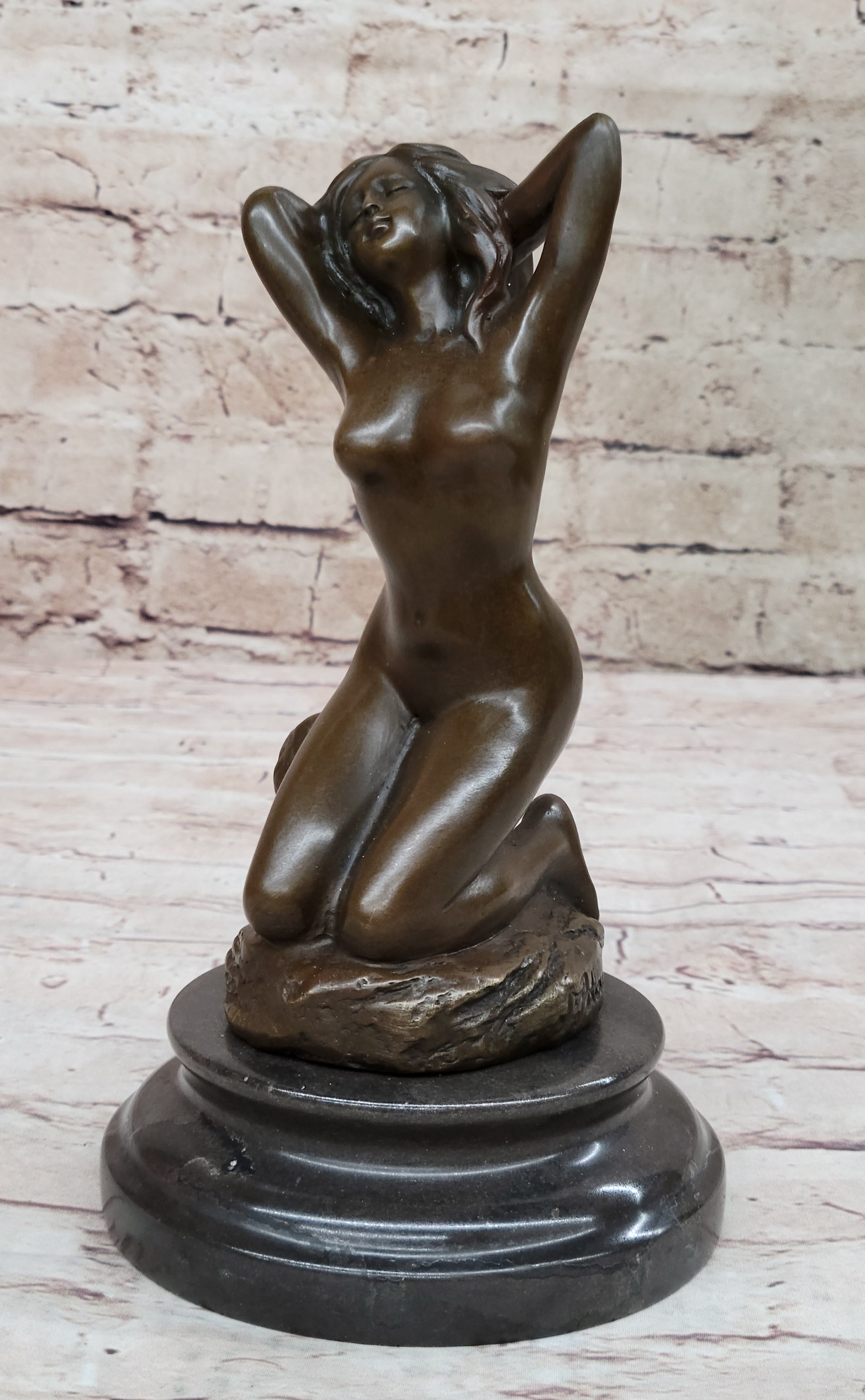Morning Stretch Nude Female Figure Naked Girl Bronze Statue Sculpture Art Deco