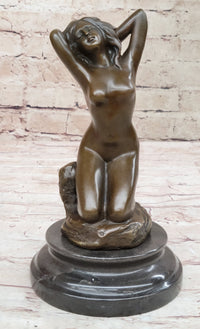 Morning Stretch Nude Female Figure Naked Girl Bronze Statue Sculpture Art Deco