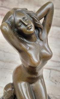 Morning Stretch Nude Female Figure Naked Girl Bronze Statue Sculpture Art Deco