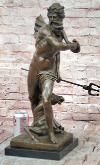 Poseidon (Neptune) Hippocampus Monumental Bronze Sculpture Marble Cesaro Decor
