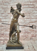 Poseidon (Neptune) Hippocampus Monumental Bronze Sculpture Marble Cesaro Decor