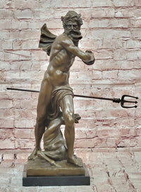 Poseidon (Neptune) Hippocampus Monumental Bronze Sculpture Marble Cesaro Decor